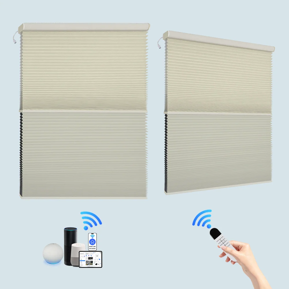 K52 motorized day-night honeycomb shades from the Alibaba product photography